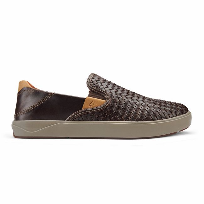 Olukai Men's Lae ahi Lauhala Slip On Shoe - Dark Wood US620-598